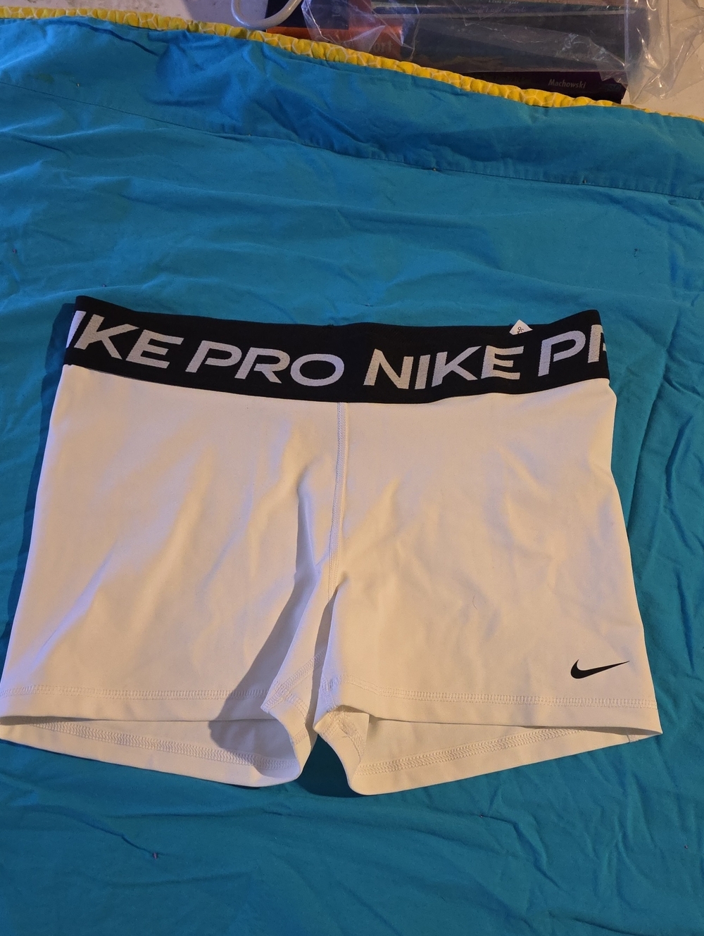 Nike Pro White Women's Performance Bike Shorts with Black Logo Waistband